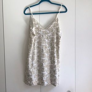 Aqua -white and gold sequin floral dress